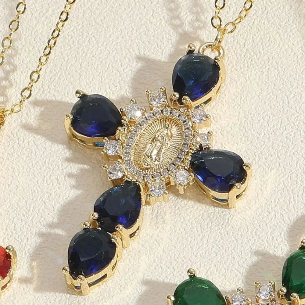 Party Accessories Zircon Cross Pendant Gold Color Valentine's Day Gift O Chain Necklace Fashion Jewelry Simple Statement