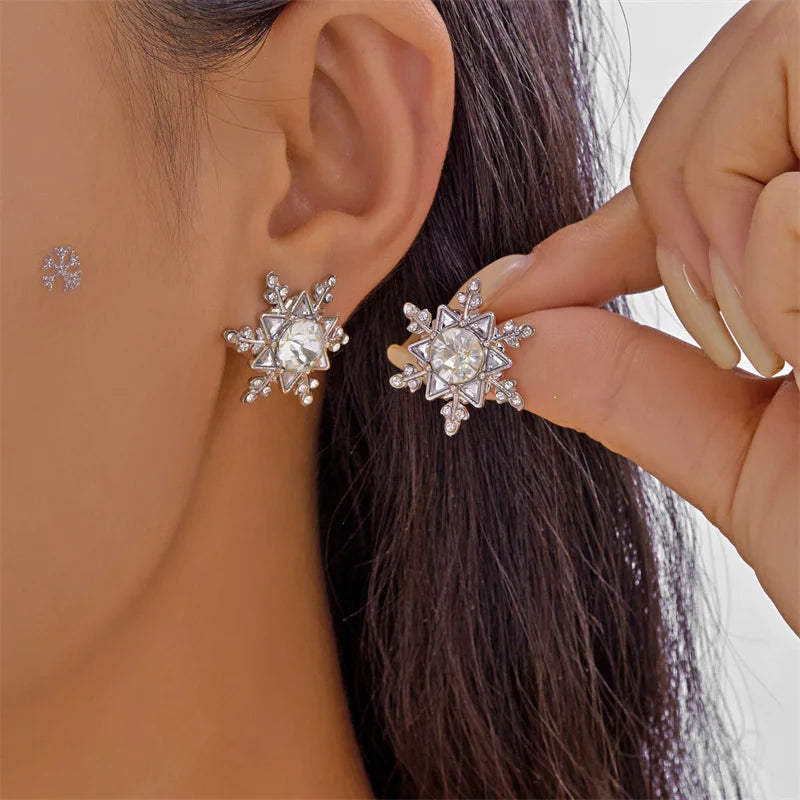 Christmas Rhinestone Snowflake Drop Earrings for Women Fashion Imitation Pearl Stud Earring Girls New Year Party Jewelry Gifts
