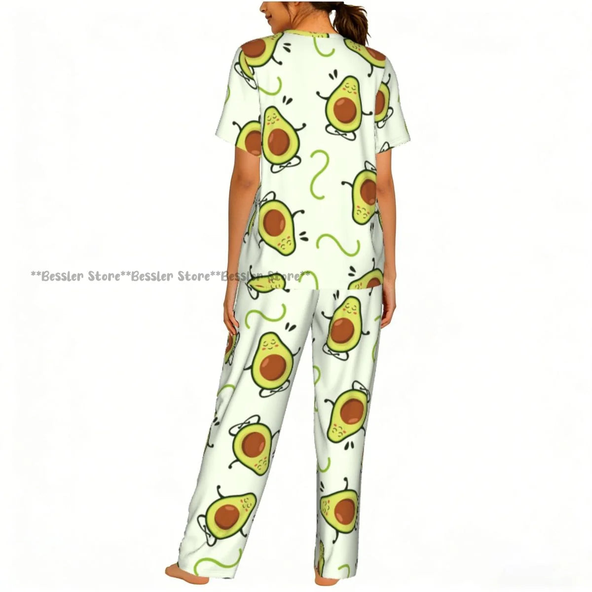 Women Pajama Sets Lounge Sleepwear Avocado Character Short Sleeve Nightwear