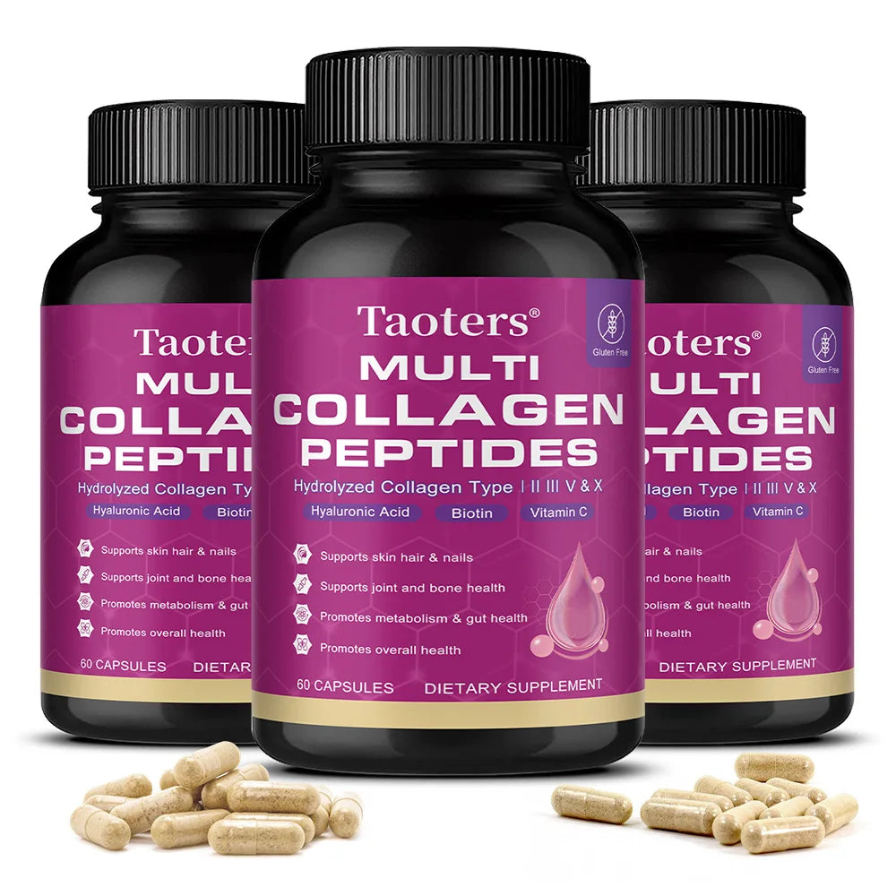 Collagen peptides - containing types I, III, V, and X collagen - support skin, hair, nails, joints, and gut health.