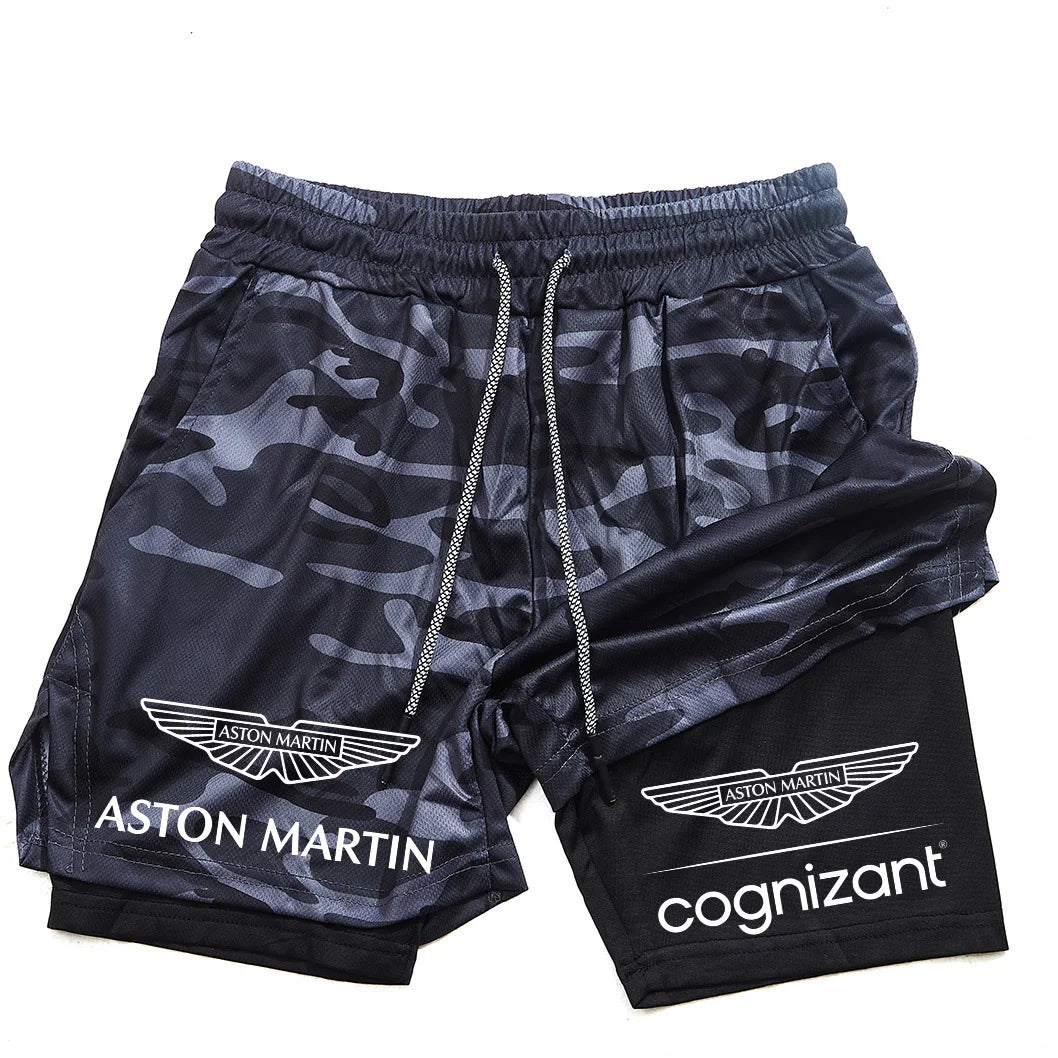 New Summer Aston Martin Men Women Double-layer Sports Shorts Fashion Printing Cool Ventilate Swim Trunks Leisure Half Pants