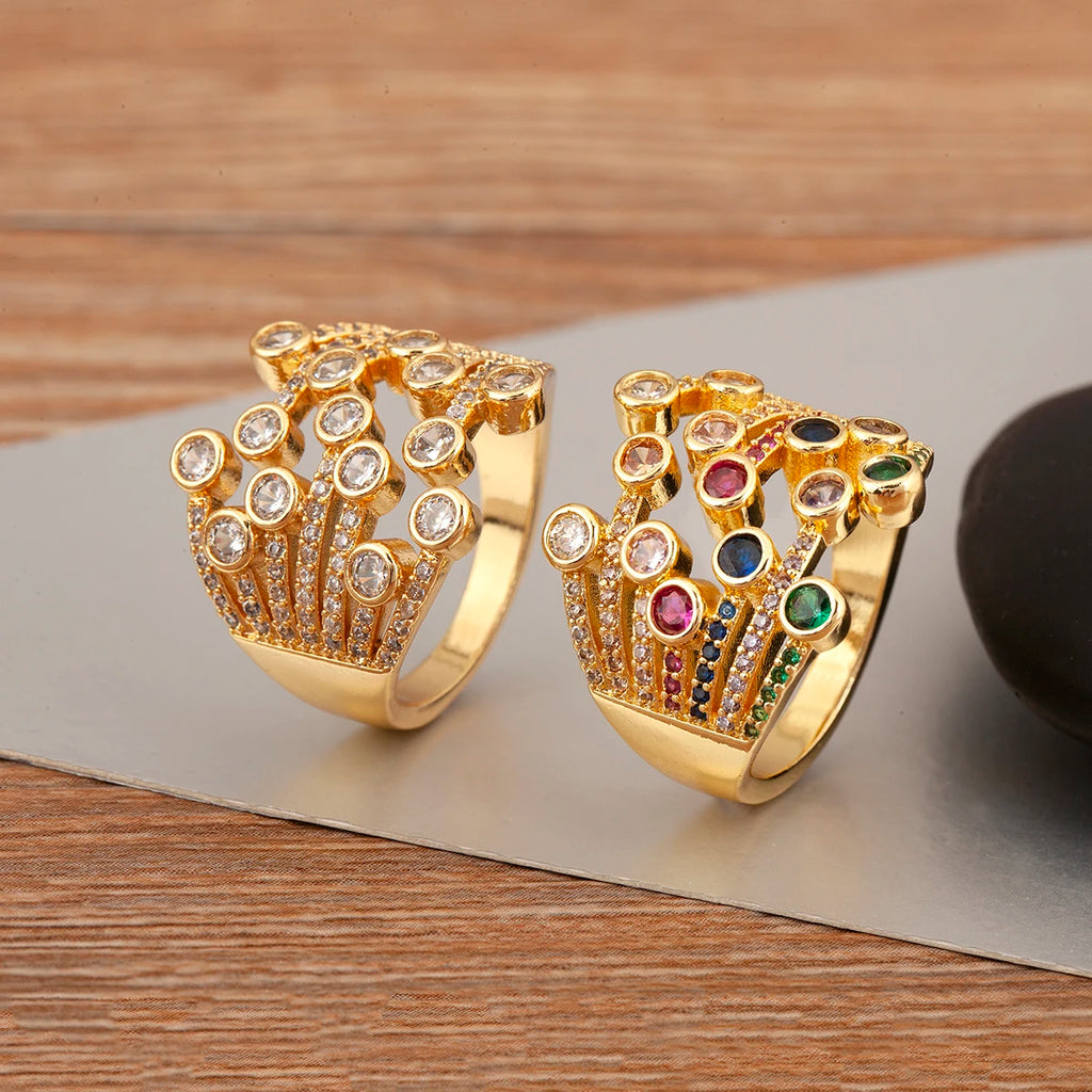 Nidin Light Luxury Colourful/White Crystal Zircon Open Rings For Female Male Exaggerated Personality Adjustable Finger Jewelry