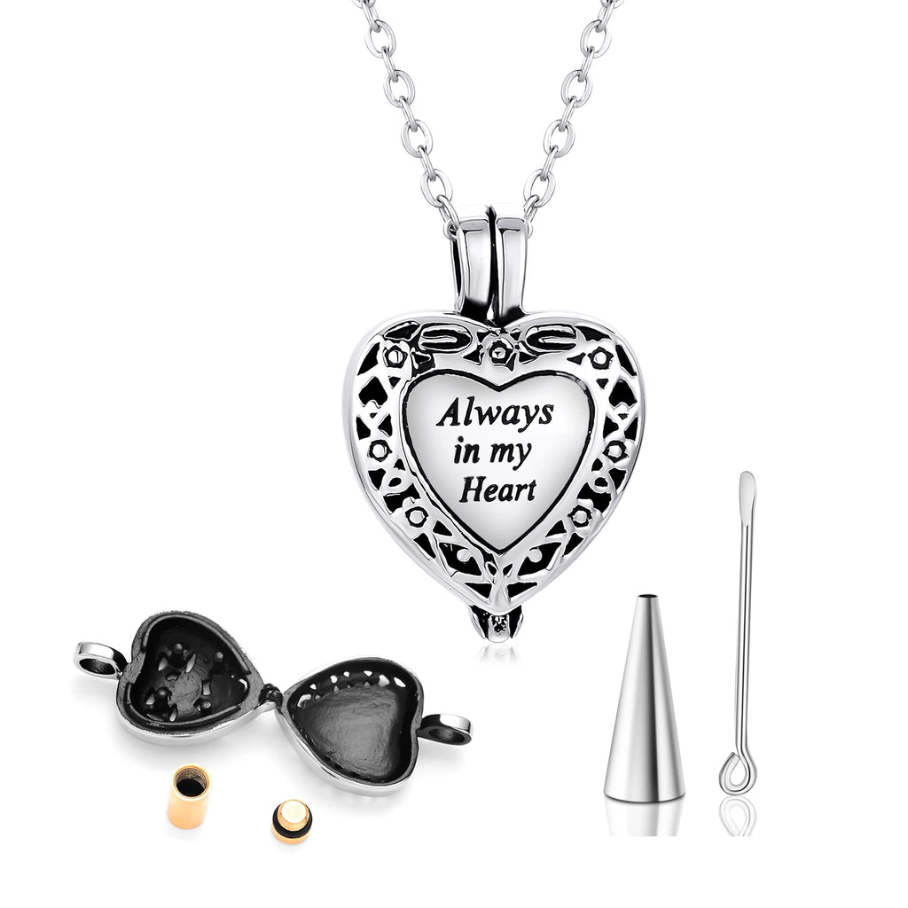 Always in My Heart Cremation Jewelry Stainless Steel Urn Necklace for Ashes Locket Memorial  Keepsake Pendant