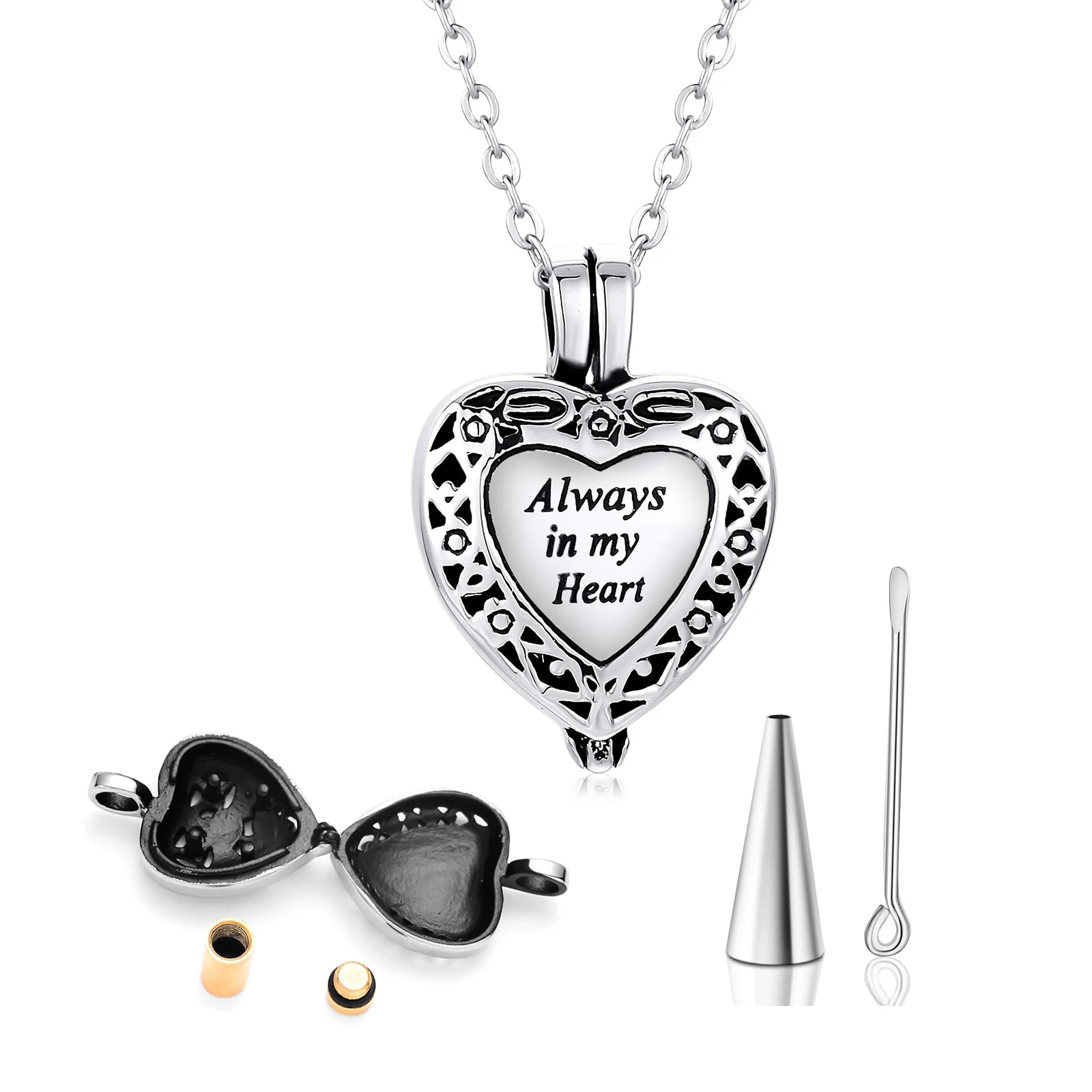 Always in My Heart Cremation Jewelry Stainless Steel Urn Necklace for Ashes Locket Memorial  Keepsake Pendant