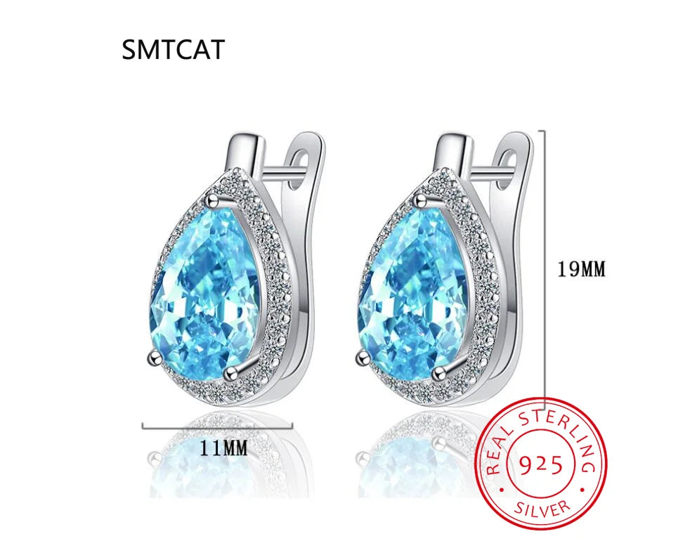 Pear Shape Total 5.35ct Nano Emerald Created Ruby Hoop Earrings 925 Sterling Silver for Women Daily Wedding Party Jewelry