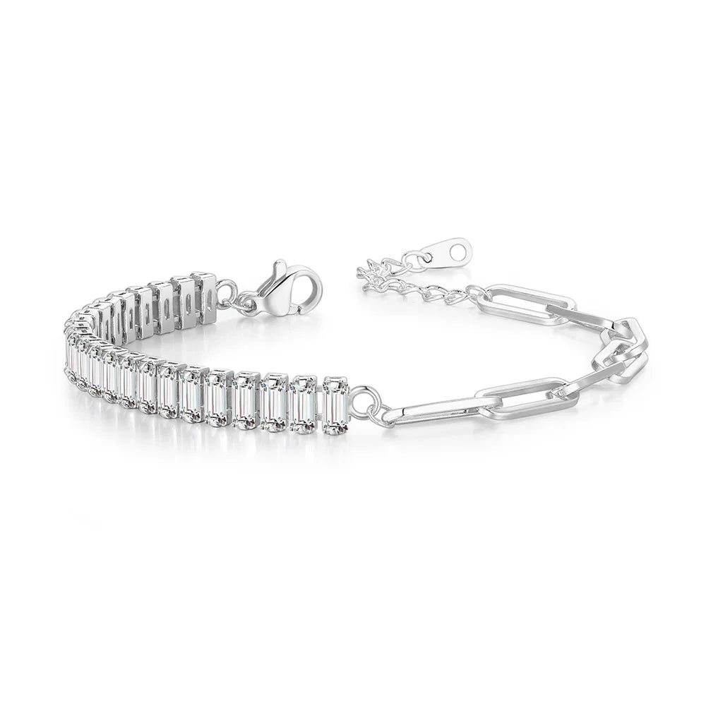 Dainty Fake Paperclip Tennis Bracelet for Women Adjustable Shiny Colorful Crystal Short Chain on Hand Party Sexy Jewelry KCH079