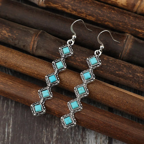 2026 Vintage One Line Long Turquoise Earrings Bohemian Style Ethnic Creative Jewelry