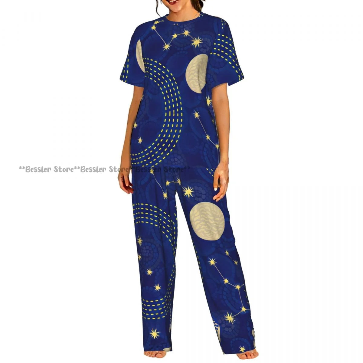 Women's Zodiac Stars On Cosmic Sky short sleeve trousers casual pajamas set