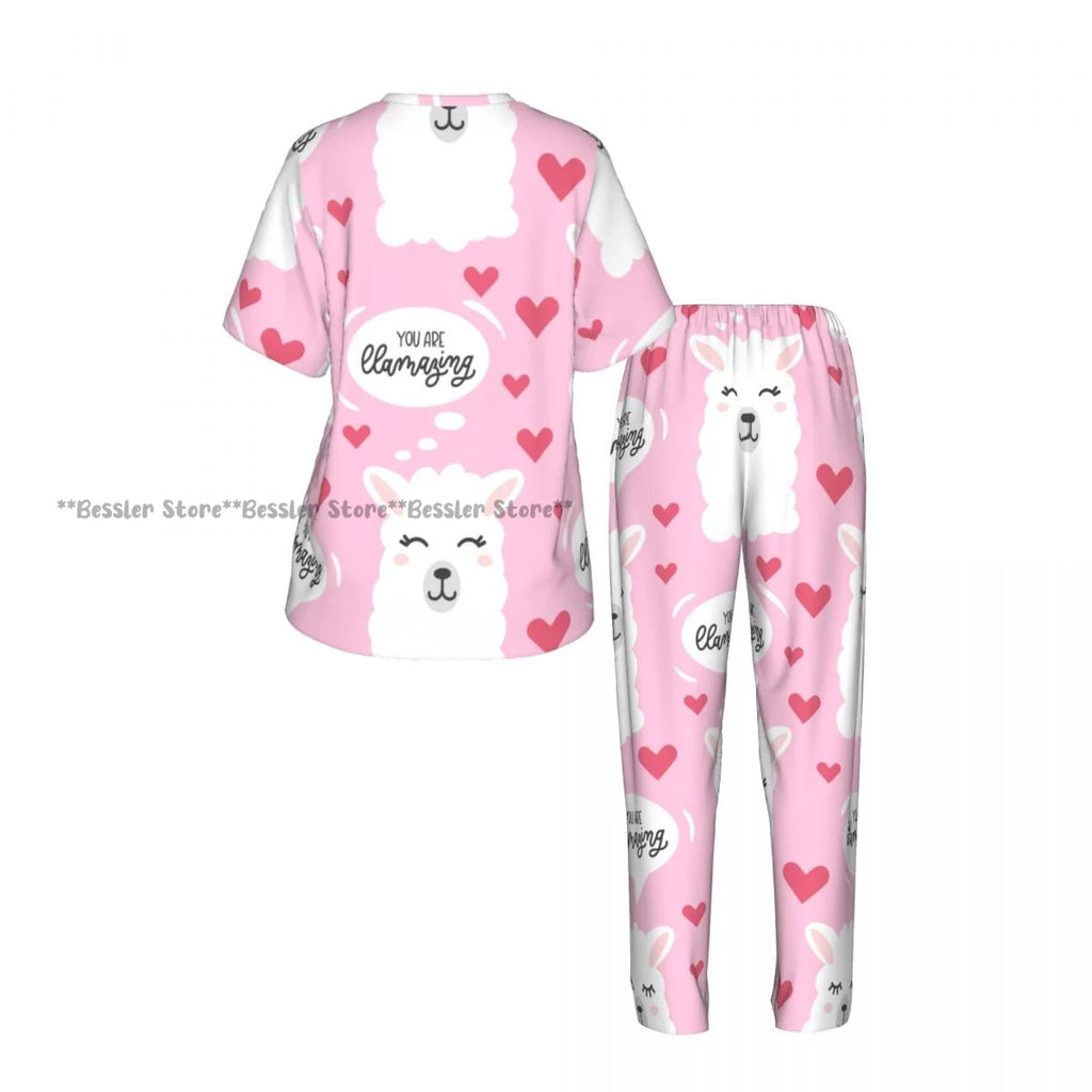 Women's 2-piece set You Are Llamazing Llama Pattern With Hearts Pajamas Short sleeved Top and Pants Sleepwear