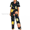 Women's Pajamas Set Space Planets Stars Comets Constellations Short Sleeve Sleepwear 2 Piece Homewear Loungewear