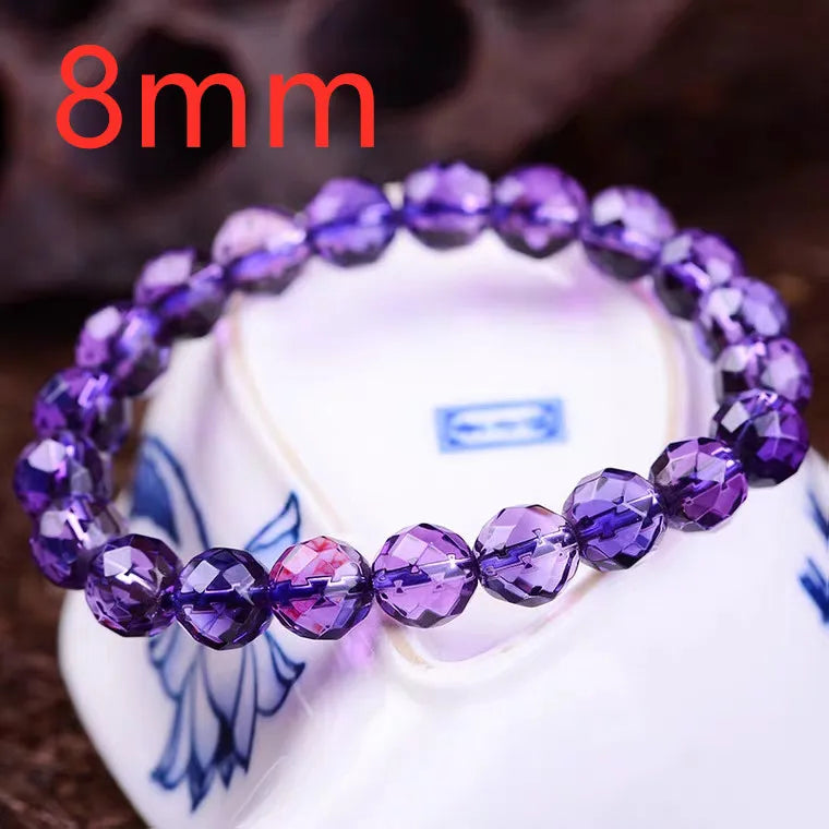 Natural Purple Amethyst Quartz Stretch Bracelet Woman Men 8mm 10mm 12mm Cut Faceted Round Beads Crystal AAAAA