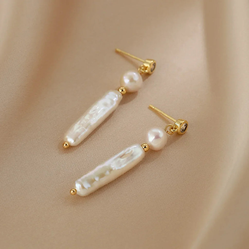 Minar Delicate Round CZ Cubic Zircon Freshwater Pearl Beads Tassel Long Dangle Earrings for Women 14K Real Gold Plated Copper