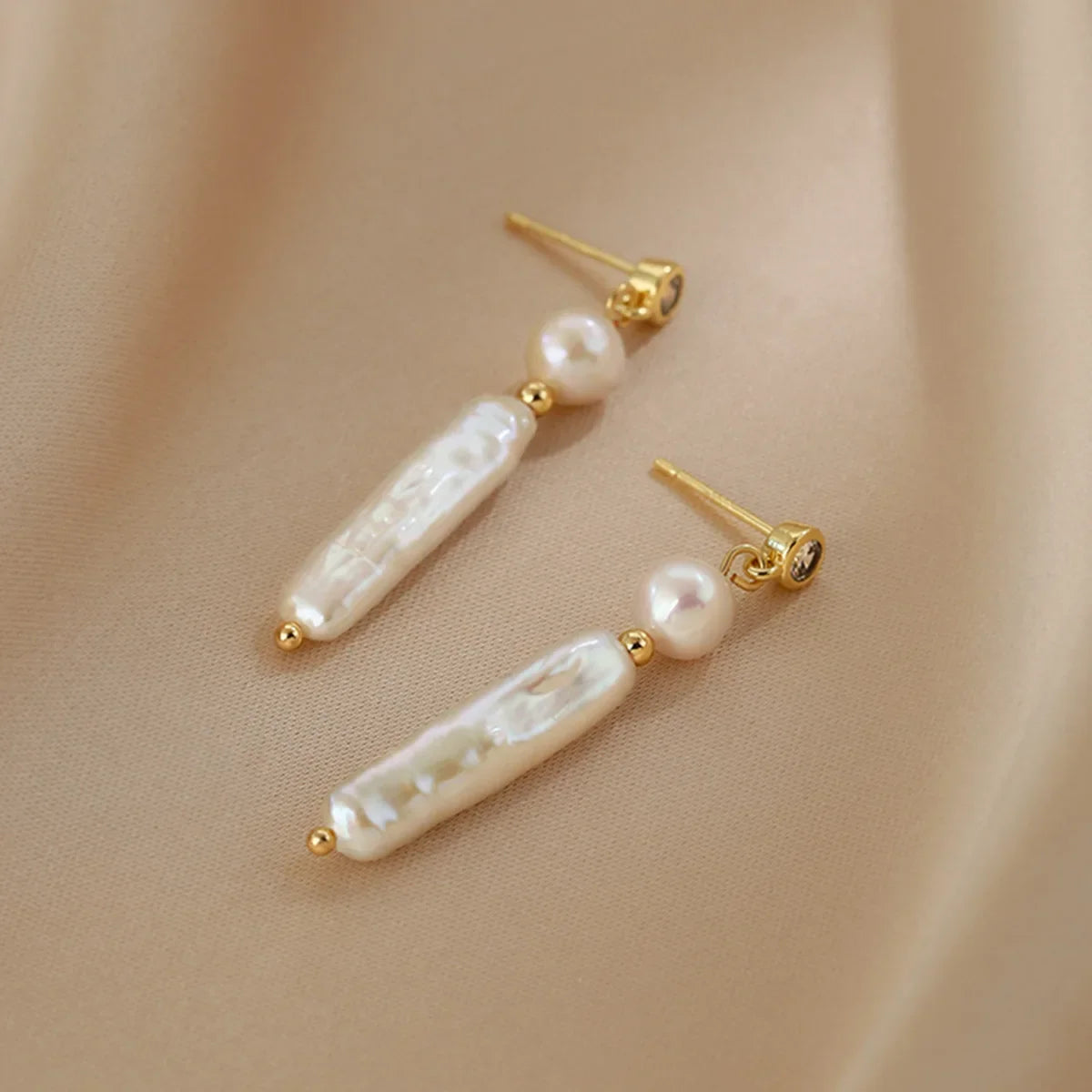 Minar Delicate Round CZ Cubic Zircon Freshwater Pearl Beads Tassel Long Dangle Earrings for Women 14K Real Gold Plated Copper