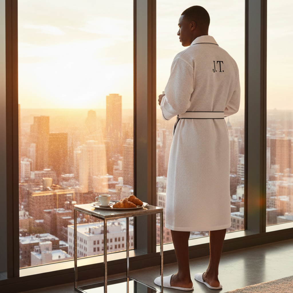 Premium Waffle Piping Robe for Men